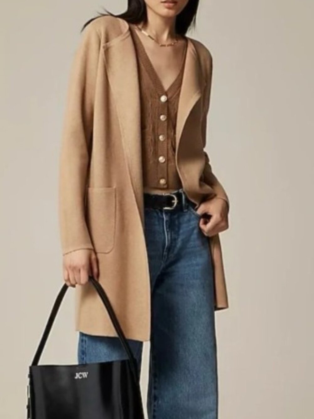 J.Crew Juliette Collarless Sweater Blazer in Camel - Medium